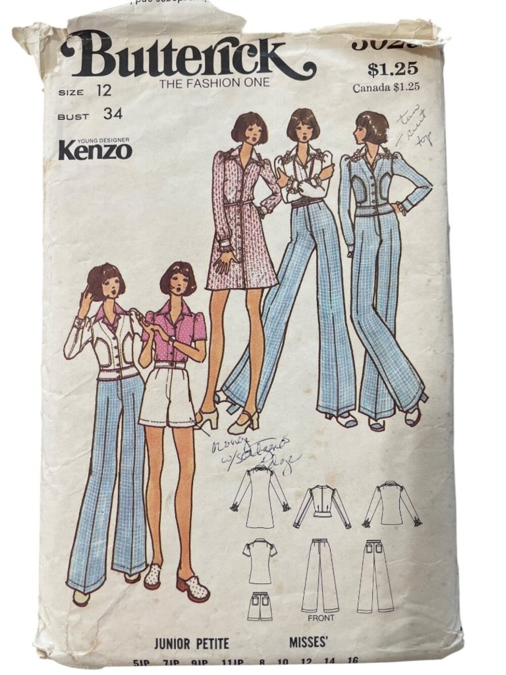 Vintage 70s Butterick 3029 Kenzo Sewing Pattern Size 12 Retro Dressmaking CUT